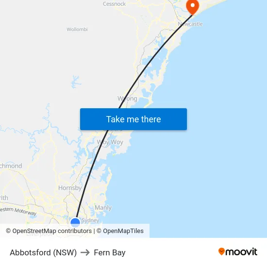 Abbotsford (NSW) to Fern Bay map