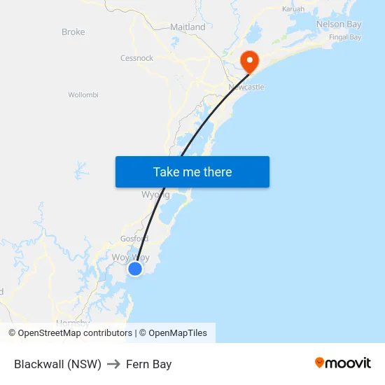 Blackwall (NSW) to Fern Bay map