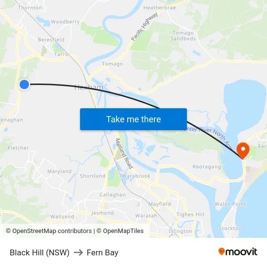 Black Hill (NSW) to Fern Bay map