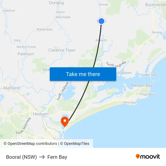 Booral (NSW) to Fern Bay map