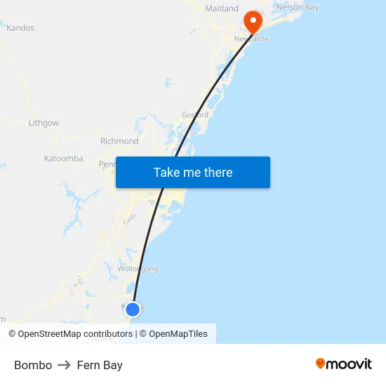 Bombo to Fern Bay map