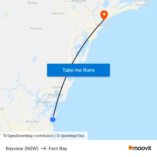 Bayview (NSW) to Fern Bay map
