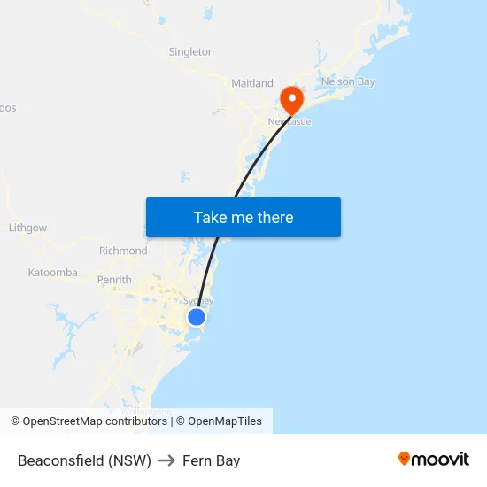 Beaconsfield (NSW) to Fern Bay map