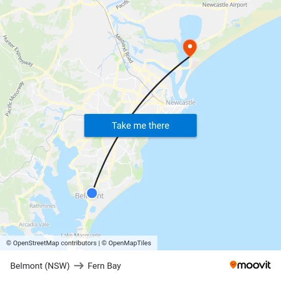 Belmont (NSW) to Fern Bay map