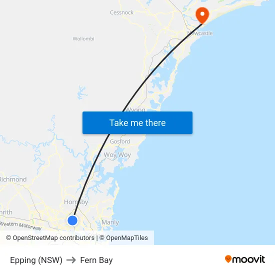 Epping (NSW) to Fern Bay map