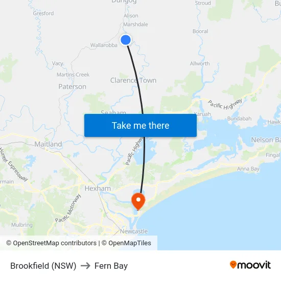 Brookfield (NSW) to Fern Bay map