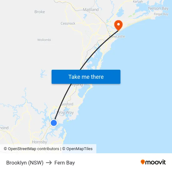 Brooklyn (NSW) to Fern Bay map