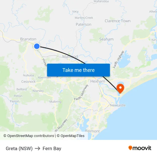 Greta (NSW) to Fern Bay map