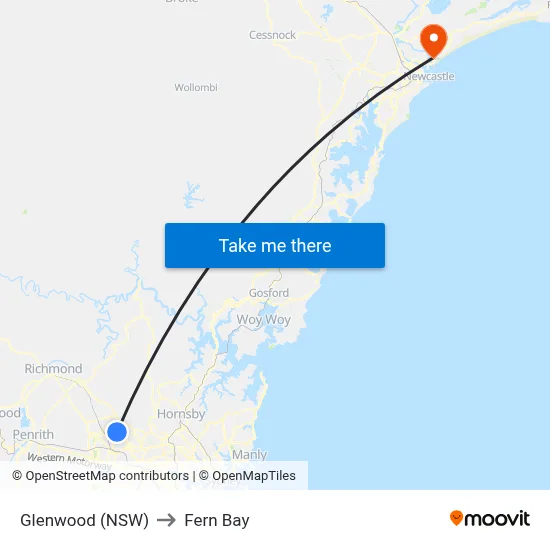 Glenwood (NSW) to Fern Bay map