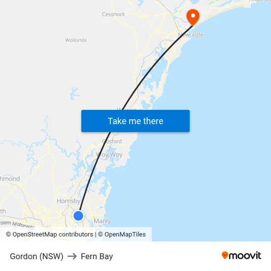 Gordon (NSW) to Fern Bay map