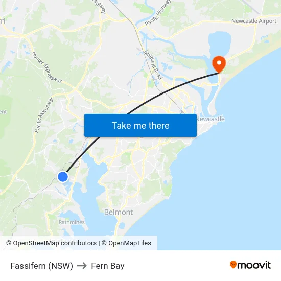 Fassifern (NSW) to Fern Bay map