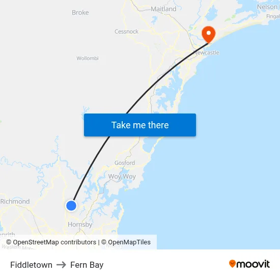 Fiddletown to Fern Bay map