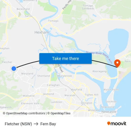 Fletcher (NSW) to Fern Bay map