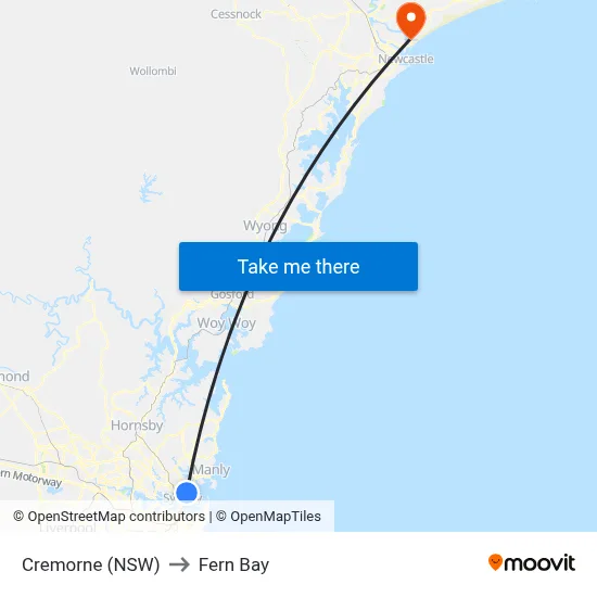 Cremorne (NSW) to Fern Bay map
