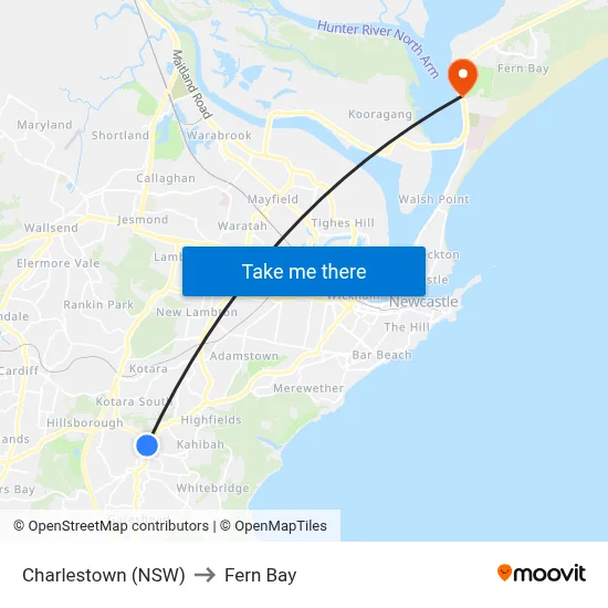 Charlestown (NSW) to Fern Bay map