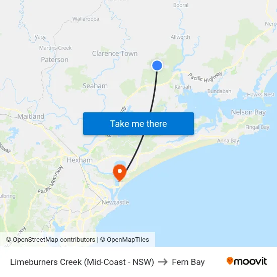 Limeburners Creek (Mid-Coast - NSW) to Fern Bay map