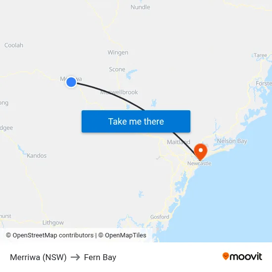 Merriwa (NSW) to Fern Bay map