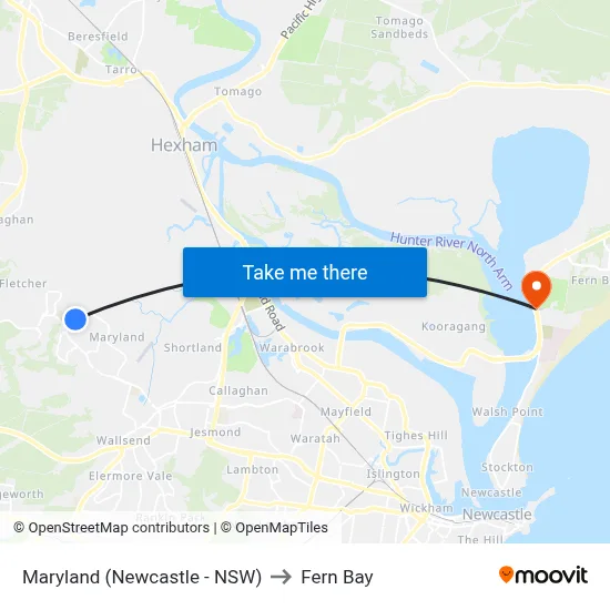 Maryland (Newcastle - NSW) to Fern Bay map