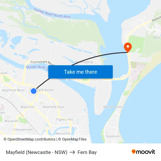Mayfield (Newcastle - NSW) to Fern Bay map