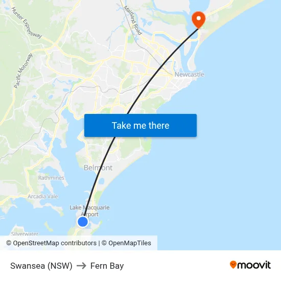 Swansea (NSW) to Fern Bay map