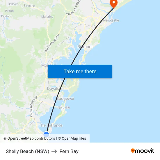 Shelly Beach (NSW) to Fern Bay map