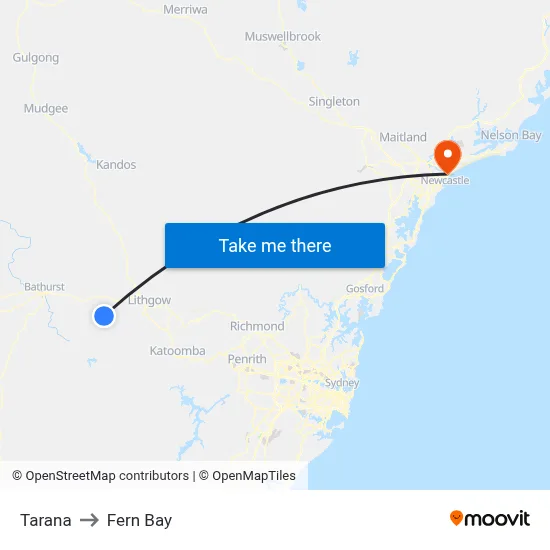 Tarana to Fern Bay map