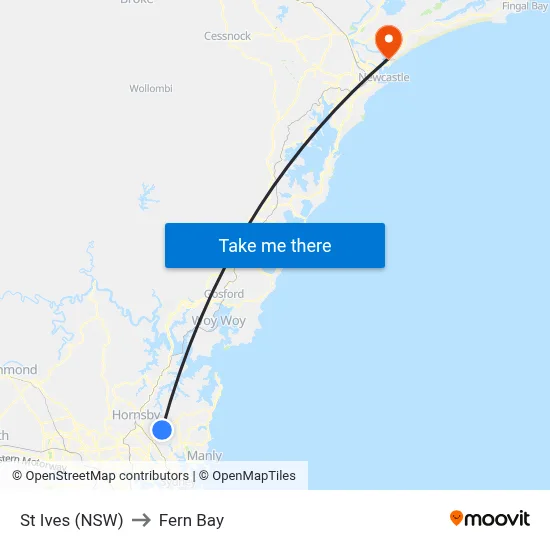 St Ives (NSW) to Fern Bay map