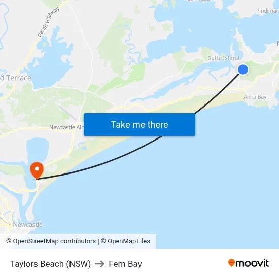 Taylors Beach (NSW) to Fern Bay map