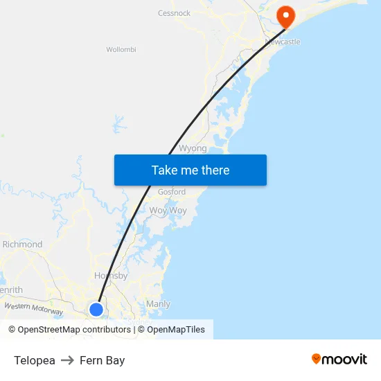 Telopea to Fern Bay map