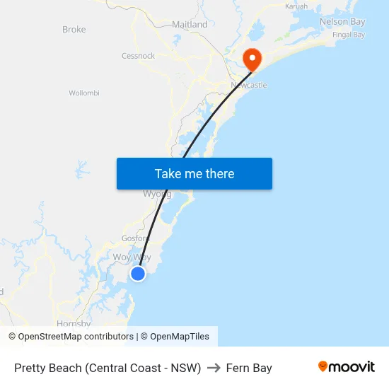 Pretty Beach (Central Coast - NSW) to Fern Bay map