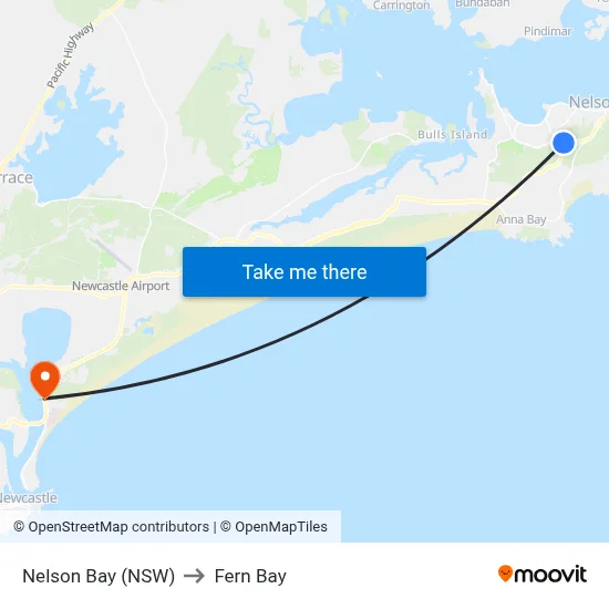 Nelson Bay (NSW) to Fern Bay map
