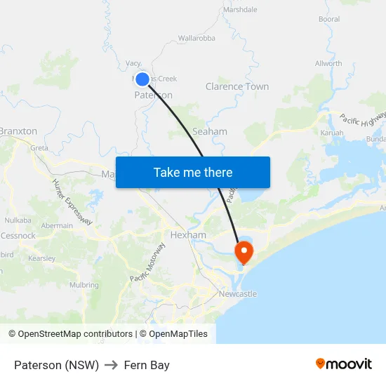 Paterson (NSW) to Fern Bay map