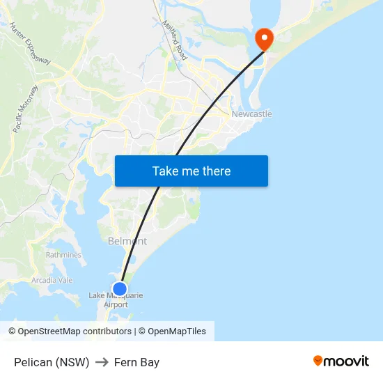 Pelican (NSW) to Fern Bay map