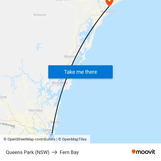 Queens Park (NSW) to Fern Bay map
