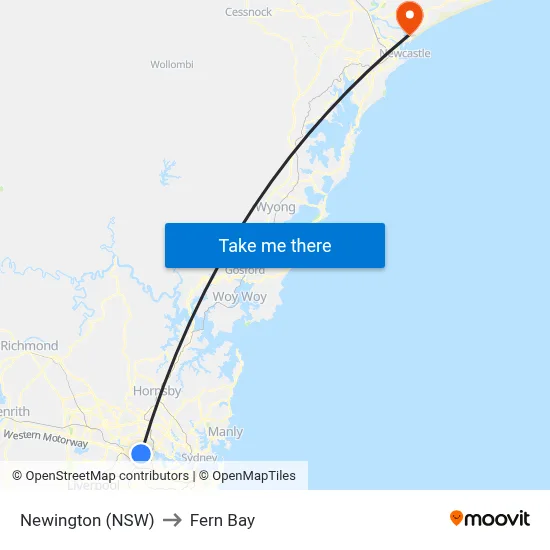 Newington (NSW) to Fern Bay map