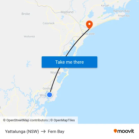 Yattalunga (NSW) to Fern Bay map