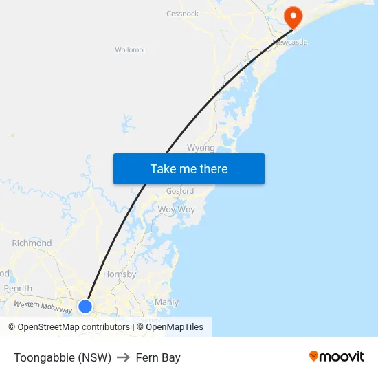 Toongabbie (NSW) to Fern Bay map
