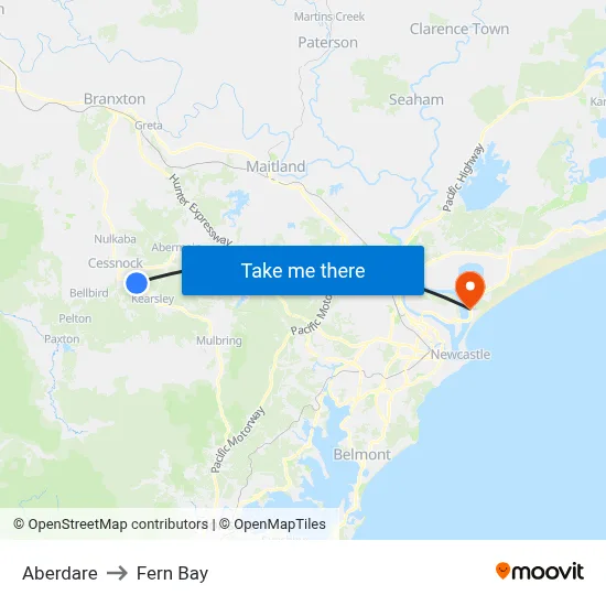 Aberdare to Fern Bay map