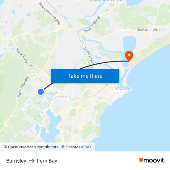 Barnsley to Fern Bay map