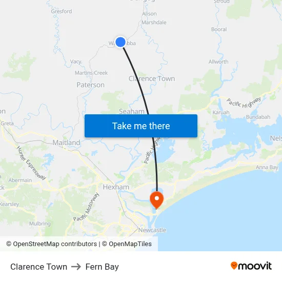 Clarence Town to Fern Bay map