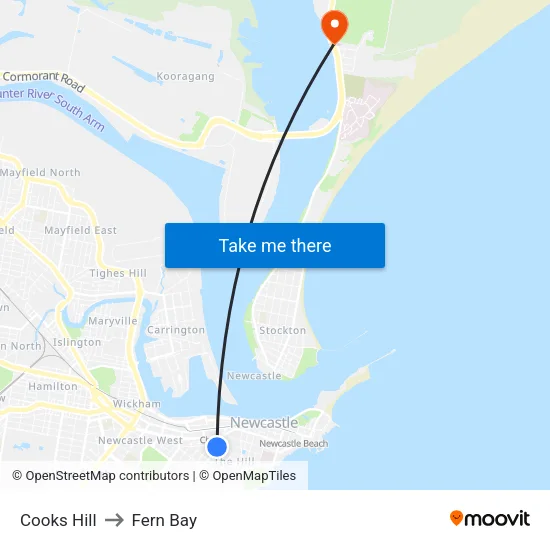 Cooks Hill to Fern Bay map