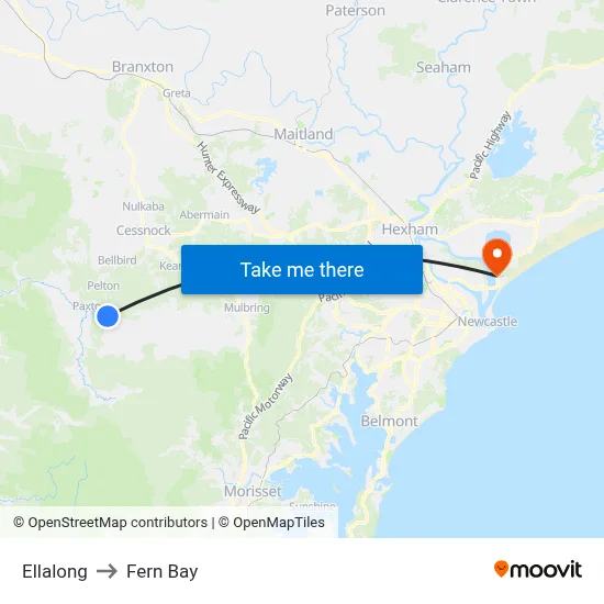 Ellalong to Fern Bay map