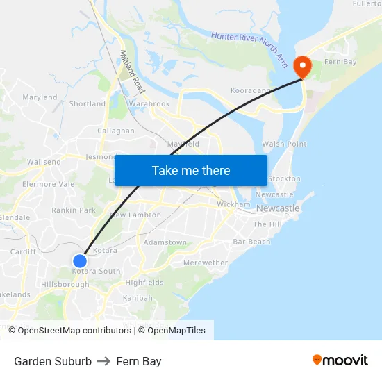 Garden Suburb to Fern Bay map