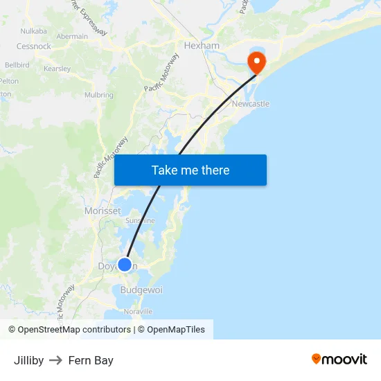 Jilliby to Fern Bay map