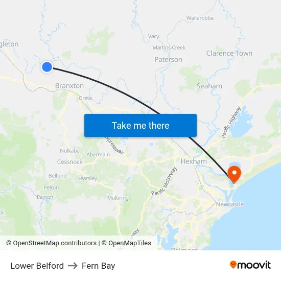 Lower Belford to Fern Bay map