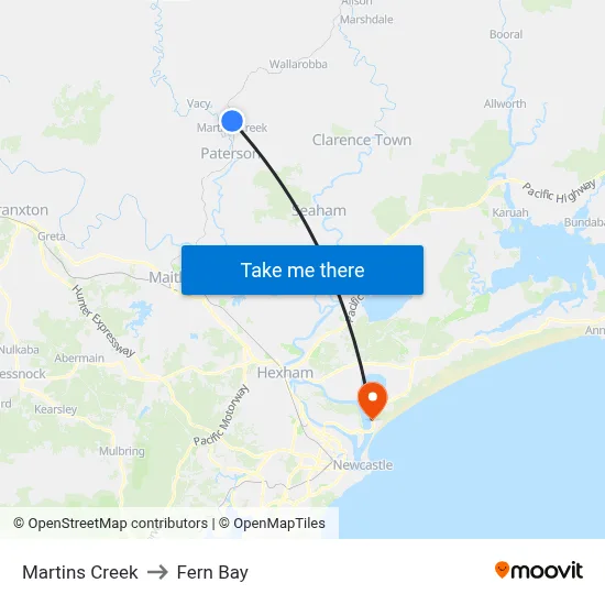 Martins Creek to Fern Bay map