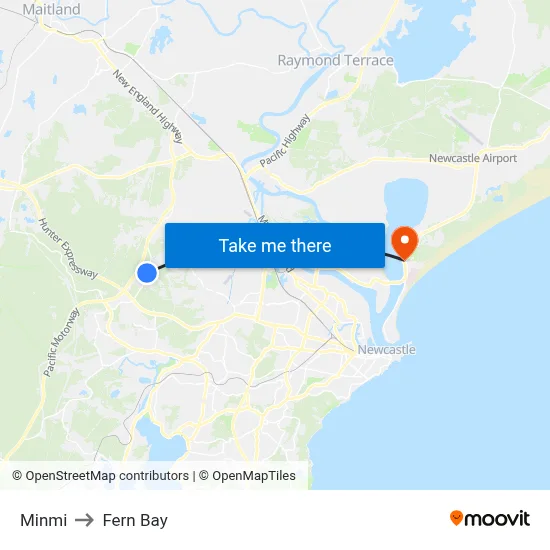 Minmi to Fern Bay map