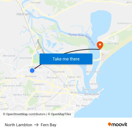 North Lambton to Fern Bay map