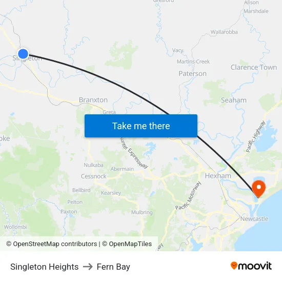 Singleton Heights to Fern Bay map