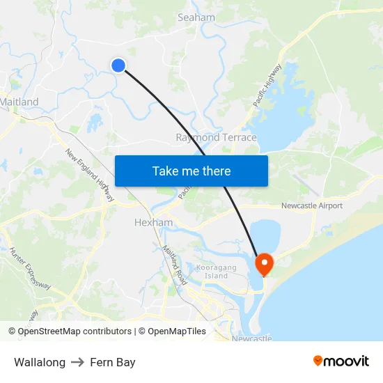 Wallalong to Fern Bay map